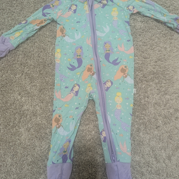Little Sleepies Mermaid Print Kids Footie - Aqua and Lavender - Picture 1 of 3